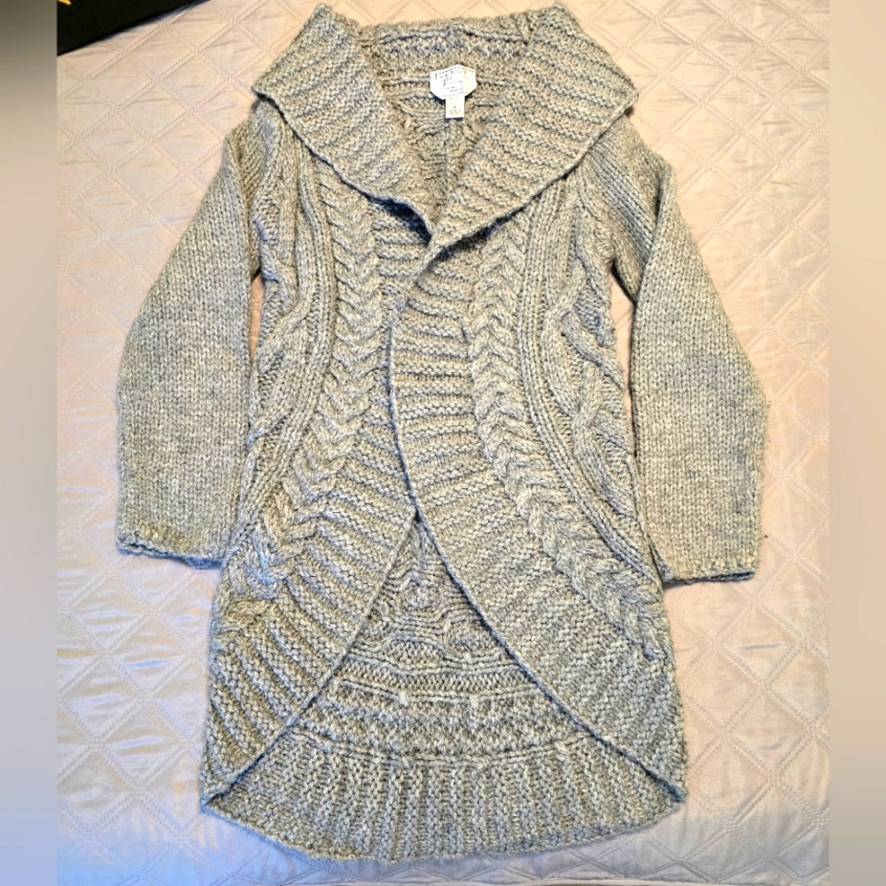 Talbots petite gray cable knit cocoon sweater.